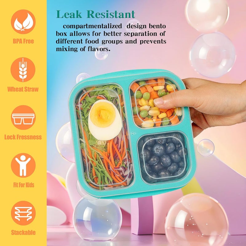 TOUWMX Bento Box For Kids, 4 Pack 3 Compartments Lunchable Meal Prep Containers Lunch Containers, Reusable Snack Containers with Lids, Snack Boxes for School, Work, and Travel - Image 2